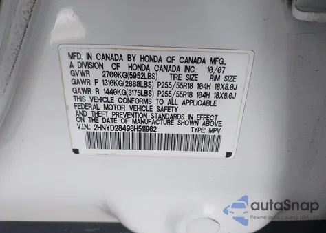 2008 Acura Mdx Technology из США, поврежденный, VIN 2HNYD28498H511962